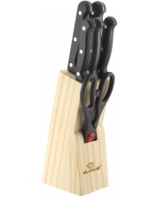 Комплект ножове с дървена стойка Elekom - ЕК-07 K, 7 части, черен