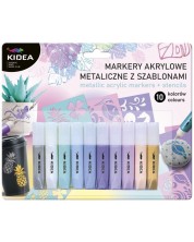 Комплект пастелни маркери Kidea - Акрилни, 10 цвята, с шаблони -1