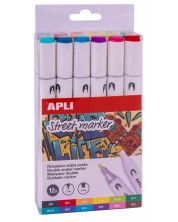 Комплект двустранни маркери Apli - 12 цвята