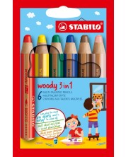 Комплект цветни моливи Stabilo Woody 3 in 1 - 6 цвята
