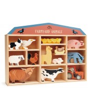 Комплект дървени фигурки Tender Leaf Toys - Животните от фермата в поставка -1