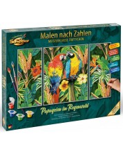Комплект за рисуване по номера Schipper - Папагали в дъждовната гора -1
