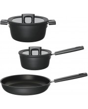 Комплект съдове за готвене Fiskars - Hard Face, 3 части, черни
