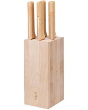 Комплект ножове с дървена стойка Opinel - Parallele, 6 части, бук