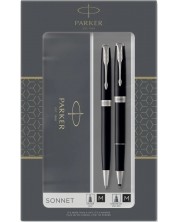 Комплект химикалка Parker Sonnet Essential - С ролер, сребристо покритие, с кутия