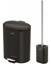 Комплект кошче и четка за тоалетна Inter Ceramic - 8355B, 6 L, черен мат