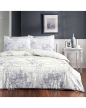 Комплект за спалня TAC - Paisley, 100% памук, сатениран, бяло/син