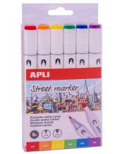 Комплект двувърхи маркери Apli - 6 цвята