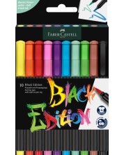 Комплект маркери с четка Faber-Castell Black Edition - 10 цвята -1