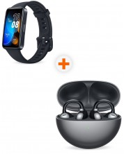 Комплект безжични слушалки и смарт гривна Huawei - FreeClip + Band 8, черен -1