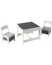 Комплект детска двустранна маса с черна дъска и 2 столчета Ginger Home - Бяло-сиво -1