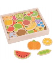 Комплект дървени магнити Bigjigs - Плодове и зеленчуци, в кутия -1
