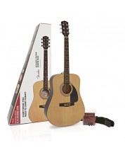 Комплект акустична китара с аксесоари Fender - FA-115, бежов/черен