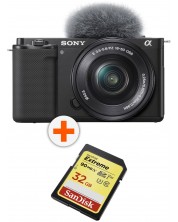 Компактен фотоапарат за влогинг Sony - ZV-E10, E PZ 16-50mm + карта памет SanDisk - Extreme, 32GB, SDHC, Class10 -1
