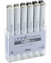 Комплект маркери Too Copic Sketch - Топли сиви тонове, 12 цвята