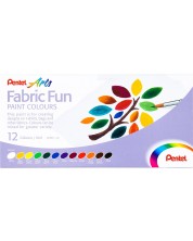 Комплект бои за текстил Pentel - 12 цвята, 6 ml