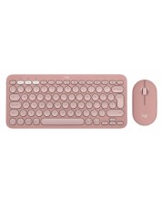 Комплект клавиатура и мишка Logitech - Pebble 2, безжичен, Tonal Rose -1