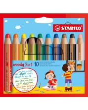 Комплект цветни моливи Stabilo Woody 3 in 1 - 10 цвята