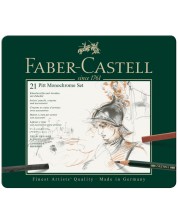 Комплект моливи Faber-Castell Pitt Monochrome - 21 броя, в метална кутия -1