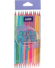 Комплект двувърхи цветни моливи Junior - Ultra Pastel, 12 броя