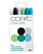 Комплект маркери Too Copic Ciao - Морски тонове, 6 цвята -1