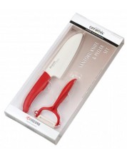 Комплект керамичен нож с белачка Kyocera - червен -1