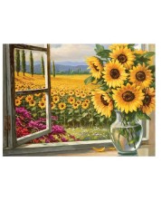 Комплект за рисуване с акрилни бои Royal - Слънчогледови поля, 39 х 30 cm