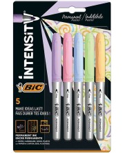 Комплект перманентни маркери BIC - Intensity, 1.8 мм, 5 пастелни цвята