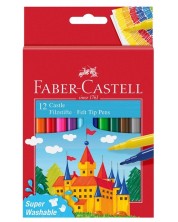 Комплект флумастери Faber-Castell - Замък, 12 цвята -1
