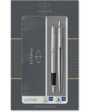 Комплект писалка Parker Jotter Stainless Steel - С химикалка, сребристо покритие -1