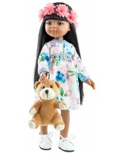 Кукла Paola Reina Amigas - Мейли, с рокля на цветя и лента, 32 cm -1