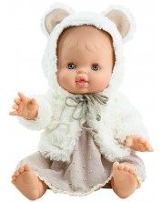 Кукла-бебе Paola Reina Los Gordis - Елви, с рокля и пухкаво наметало, 34 cm -1