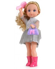 Кукла Moni Toys - Със сребриста рокля и розови ботуши, 36 cm