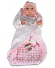 Кукла-бебе Moni Toys - С розово одеялце и шапка на райе, 41 cm -1
