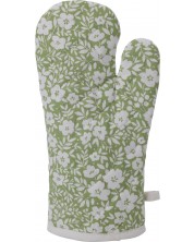 Кухненска ръкавица на цветя H&S - 18 x 32 cm, памук, зелена