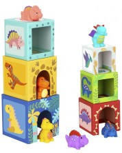 Кула от картонени кубчета с фигури Tooky Toy - Динозаври