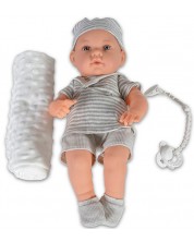 Кукла-бебе Moni Toys - Със сиви дрешки на райе и одеялце, 41 cm -1