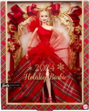 Кукла Barbie Signature - 2024 Holiday Barbie, в празнична рокля и руса коса -1