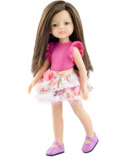 Кукла Paola Reina Amigas - Лу, с розово потниче и пола с цветя, 32 cm