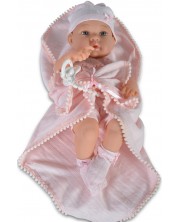 Кукла-бебе Moni Toys - С късо розово боди и розово одеялце, 41 cm