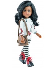 Кукла Paola Reina Amigas - Нора, с клин на райе и чанта през рамо, 32 cm