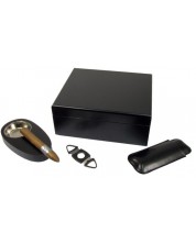 Кутия за пури (хумидор) Angelo - с пепелник, резачка и калъф, черна