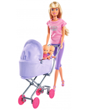 Кукла Simba Toys Steffi Love - Стефи на разходка, лилав панталон -1