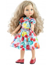 Кукла Paola Reina Amigas - Карла, с цветна рокля на плодчета, 32 cm -1