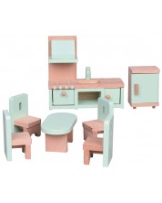 Комплект дървени мини мебели Lelin - Кухня, 7 части
