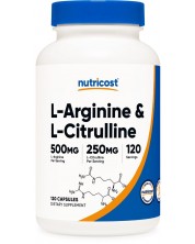 L-Arginine & L-Citruline, 120 капсули, Nutricost -1