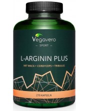 L-Arginin Plus Mit Maca + Cordyceps + Tribulus, 270 капсули, Vegavero
