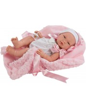 Кукла Asi Dolls - Бебе Мария, с бяло гащеризонче и розово одеяло -1
