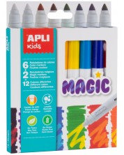 Комплект флумастери Apli - Магически, 8 броя, 12 цвята