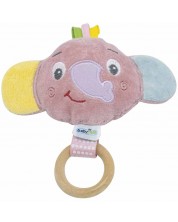 Мека играчка с дървен ринг BabyJem - Mini Elephant, Rose  -1